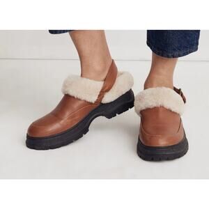 Madewell 6.5 Shearling Sigrid Slingback Mule Brown Leather Chunky Gorpcore